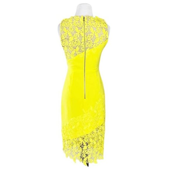 Alice and Olivia Margy Appliquéd Sheath Floral Lace Dress Yellow - Picture 4 of 9